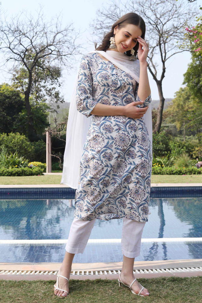 Saanjh 2050 Cotton Printed Designer Kurti Palazzo With Dupatta Collection